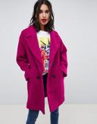 Asos Design Double Breasted Coat In Texture-pink