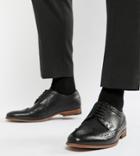 Asos Design Wide Fit Brogue Shoes In Black Leather With Natural Sole - Black