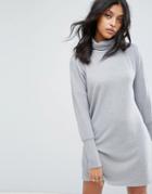 Noisy May Roll Neck Batwing Knitted Dress - Gray