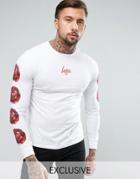 Hype Long Sleeve T-shirt In White With Rose Sleeve Print - White