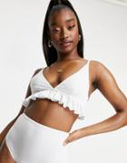 Asos Design Recycled Mix And Match Frill Crop Bikini Top In White