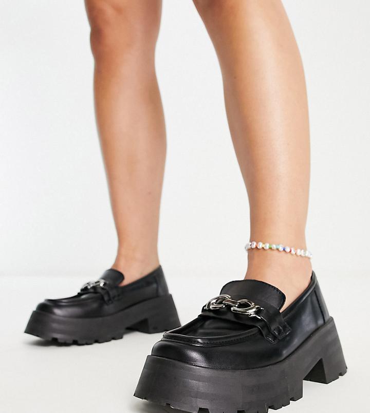 Asos Design Wide Fit Mercury Chunky Loafers With Chain In Black