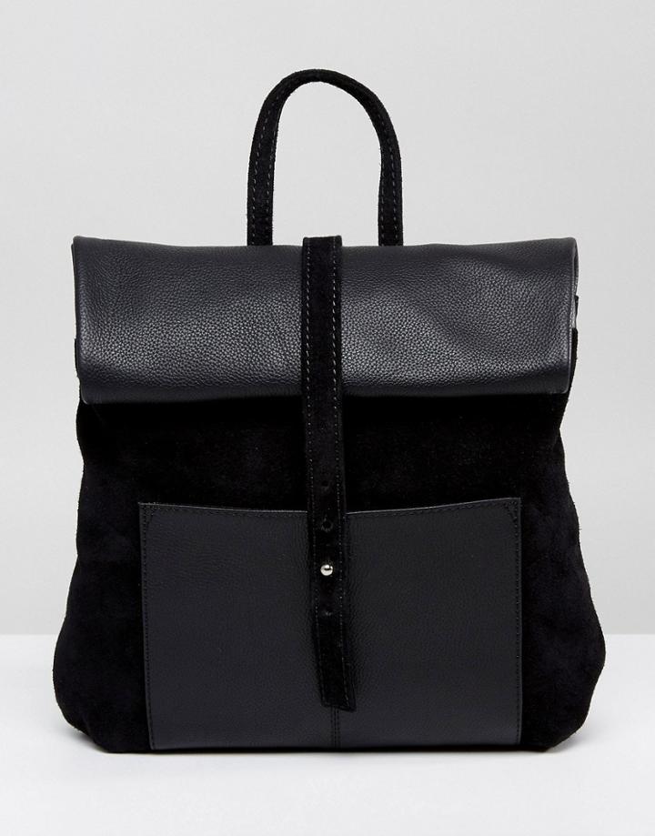 Asos Leather Midi Roll Top Backpack - Black