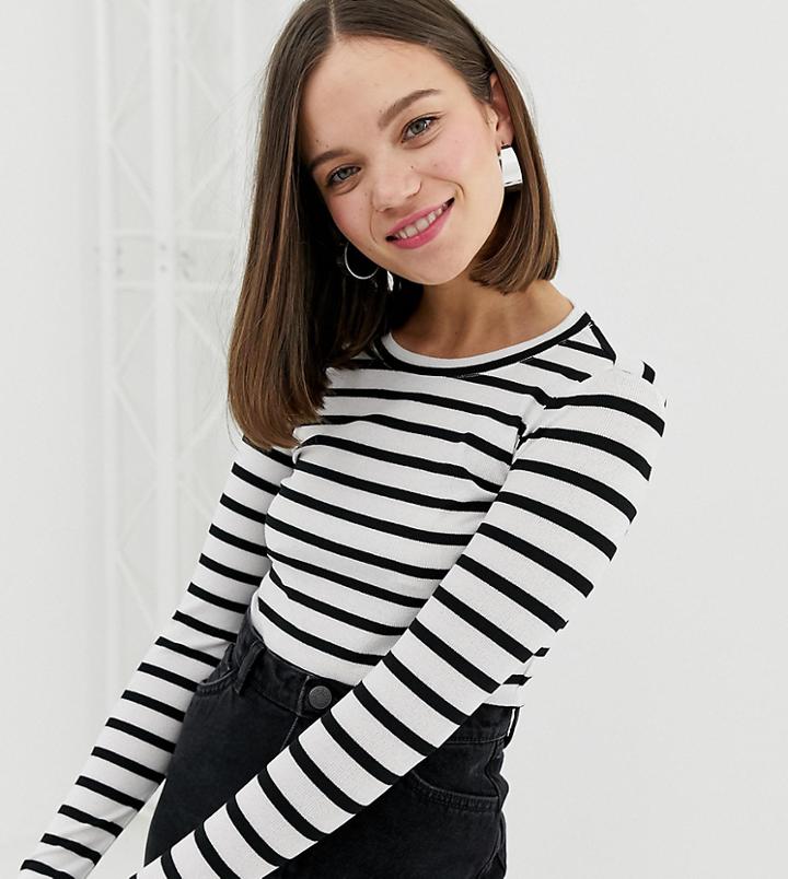 Monki Ribbed Crew Neck Top In Stripe - Multi