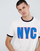 Asos Design Relaxed T-shirt With City Print With Contrast Ringer - White