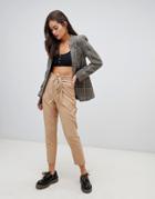 New Look Tie Waist Tapered Pants In Camel - Gray