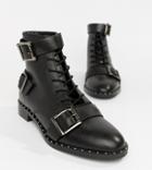 Asos Design Arabelle Leather Lace Up Boots-black