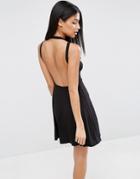 Asos Cut Out Back Mini Skater Sundress - Black