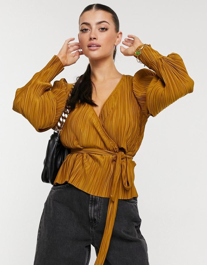 Vero Moda Plisse Wrap Top In Rust-brown