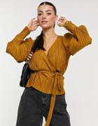 Vero Moda Plisse Wrap Top In Rust-brown