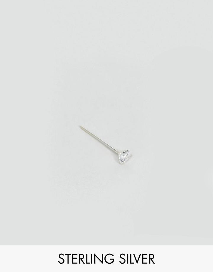 Reclaimed Vintage Inspired Sterling Silver Heart Crystal Nose Stud - Silver