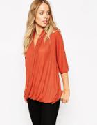 Asos Twist Front Top In Slouchy Rib - Ginger