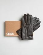 Asos Leather Gloves In Gift Box In Brown - Brown