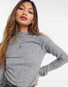 River Island Long Sleeved Roll Neck Top In Gray-grey