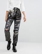 Daisy Street Distressed Boyfriend Jeans With Sequin Panels - Gray