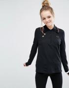 Fred Perry Bella Freud Star Embroidered Long Sleeve Polo Shirt - Black