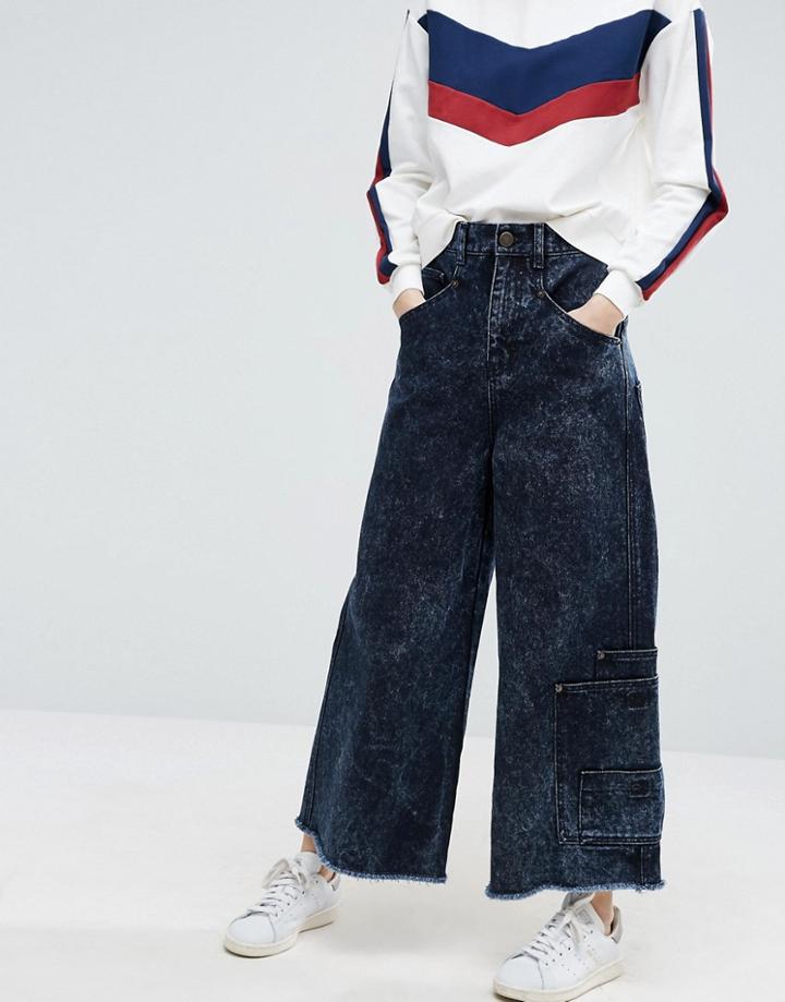 Asos Denim Skater Pants With Pocket Detail - Blue