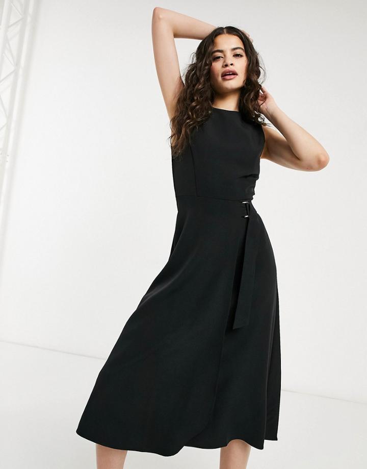 Oasis Buckle Detail Midi Dress In Black