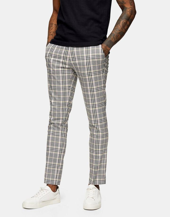 Topman Check Skinny Pants In Pink And Yellow-multi