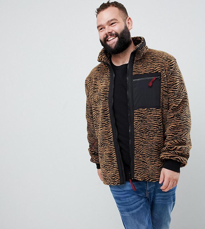 Asos Design Plus Fleece Zip Through Jacket In Zebra Borg - Beige