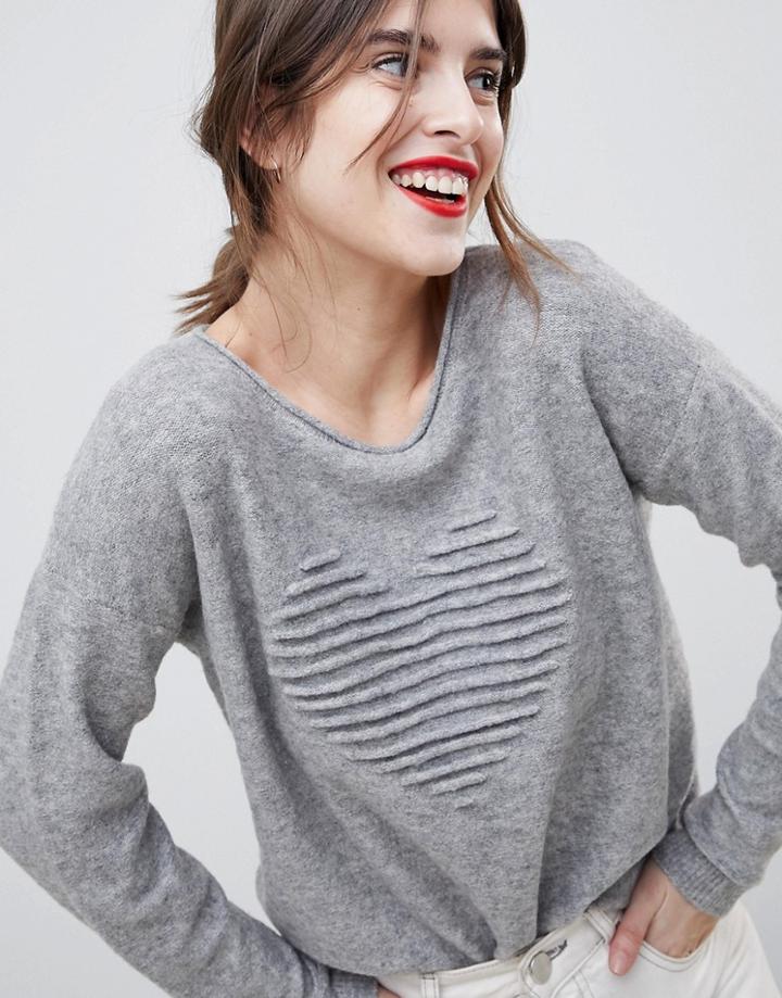 Esprit Heart Embossed Sweater - Pink