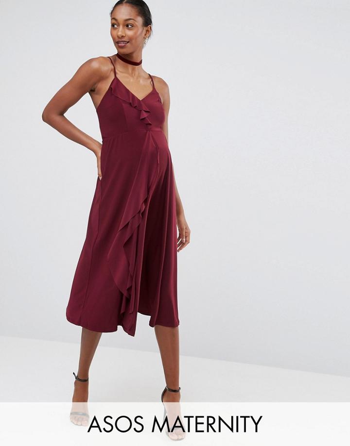 Asos Maternity Wedding Cami Frill Midi Dress - Red