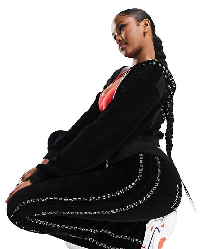 Asyou Crystal Stripe Velour Sweatpants In Black - Part Of A Set