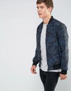 Brave Soul Quilted Camo Bomber Jacket - Navy