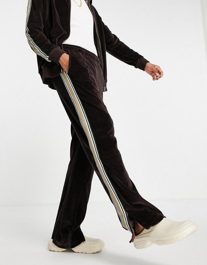 Jaded London Matching Brown Velour Track Pants With Taping Detail