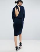Asos Sweater Dress With Open Back And Turtleneck - Navy