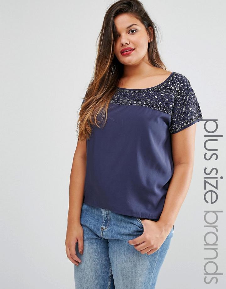 Praslin Plus Top With Embellished Panel - Navy