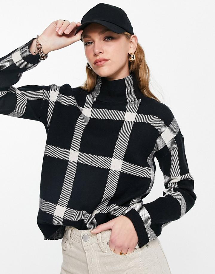Vero Moda High Neck Sweater In Mono Check - Part Of A Set-multi