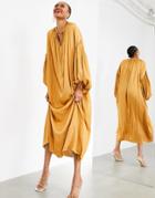 Asos Edition Oversized Maxi Dress With Blouson Sleeve In Caramel-gold