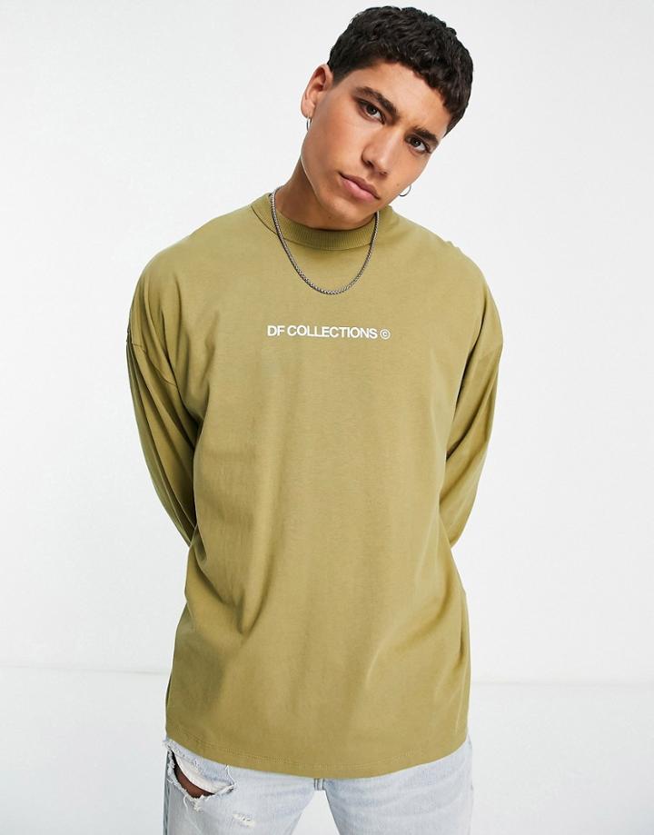 Asos Dark Future Oversized Long Sleeve T-shirt With Large Back Logo Print In Khaki Green