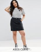 Asos Curve Denim Original High Waisted Skirt In Washed Black - Black