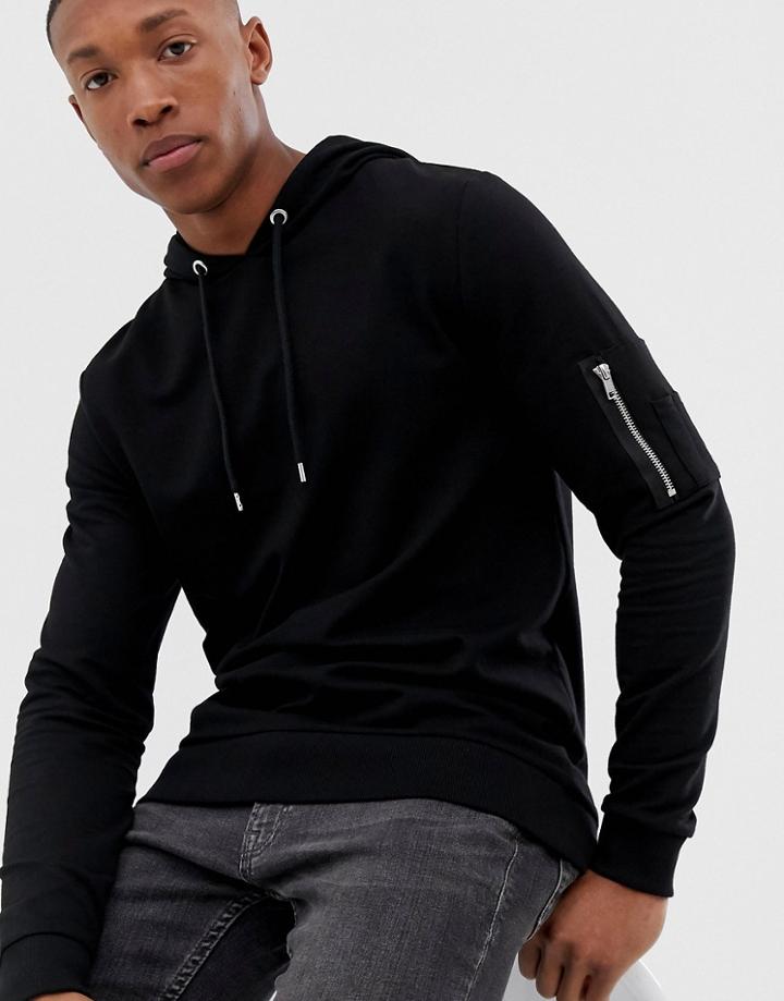 Asos Design Muscle Hoodie In Black With Ma1 Pocket - Black