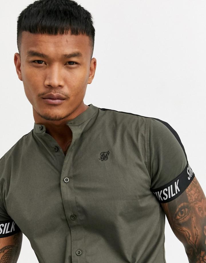 Siksilk Muscle Fit Short Sleeve Shirt In Khaki