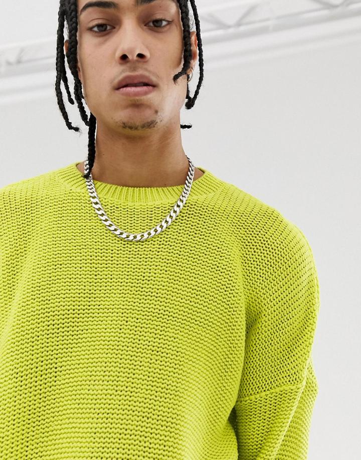 Asos Design Oversized Textured Knit Sweater In Lime Green