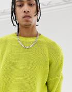 Asos Design Oversized Textured Knit Sweater In Lime Green
