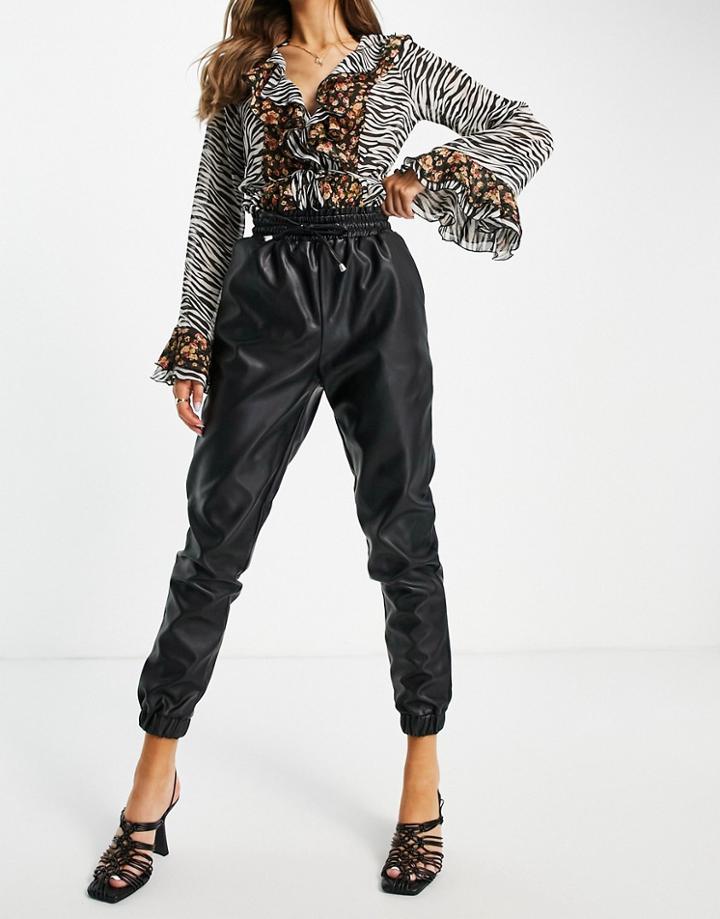 Lipsy Faux Leather Joggers In Black