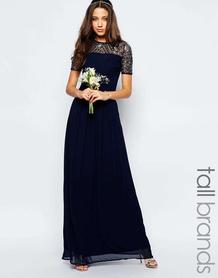 Maya Tall Chiffon Embellished Maxi Dress - Navy