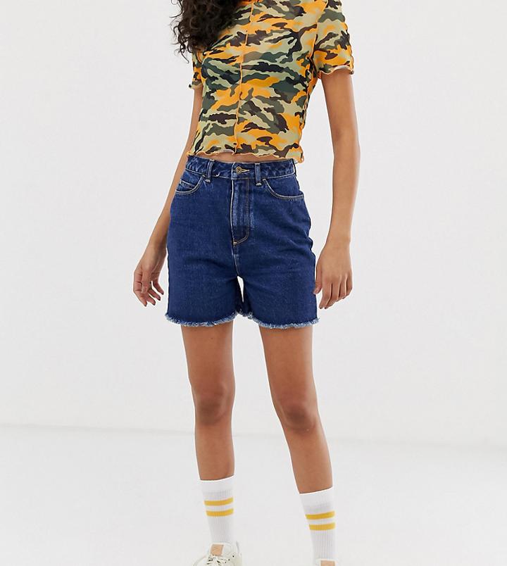 Collusion Tall Mom Shorts In Dark Stone Wash Blue