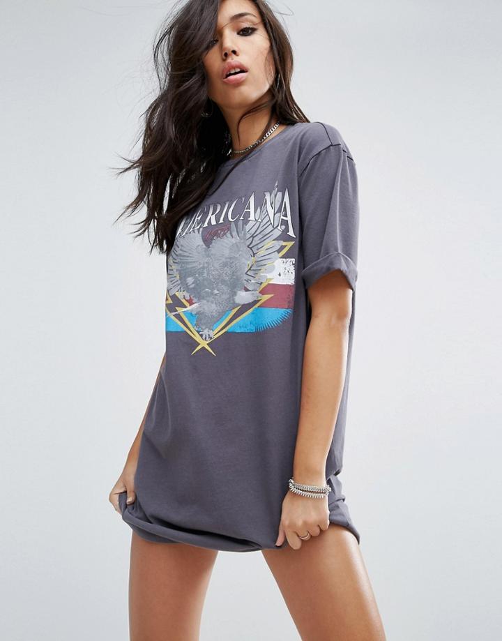 Asos Americana Print T-shirt Dress - Black
