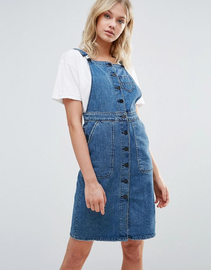 Only Pocket Denim Pinafore Dress - Blue