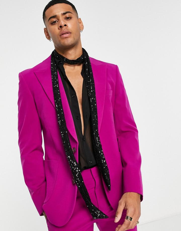 Asos Design Super Skinny Suit Jacket In Fuchsia Pink