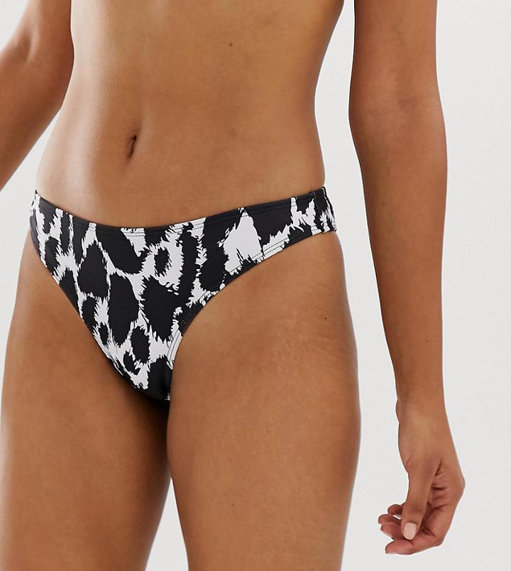 Missguided High Leg Bikini Bottom In Animal Print - White