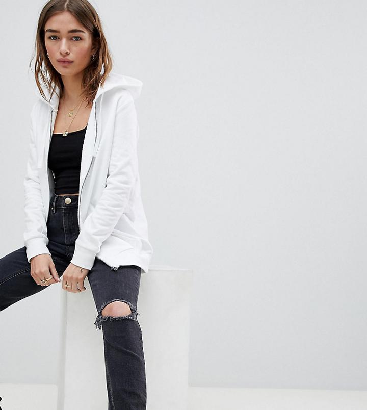 Asos Design Petite Zip Through Hoodie In White