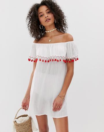 Pia Rossini Off Shoulder Beach Dress - White