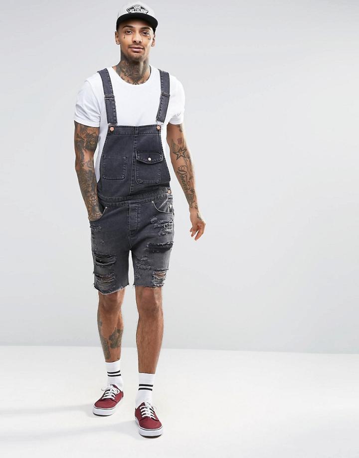 Asos Denim Overalls With Mega Rips In Washed Black - Washed Black