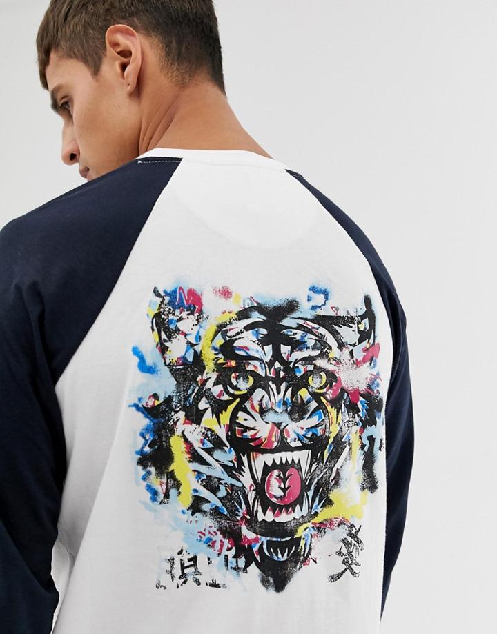 Le Breve Tiger Back Print Raglan Top-navy